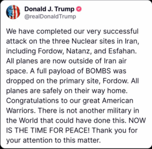 Screenshot of Trump's global blunders post on X