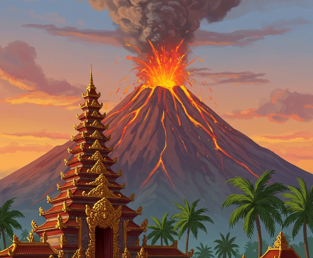 Temple infront of volcano