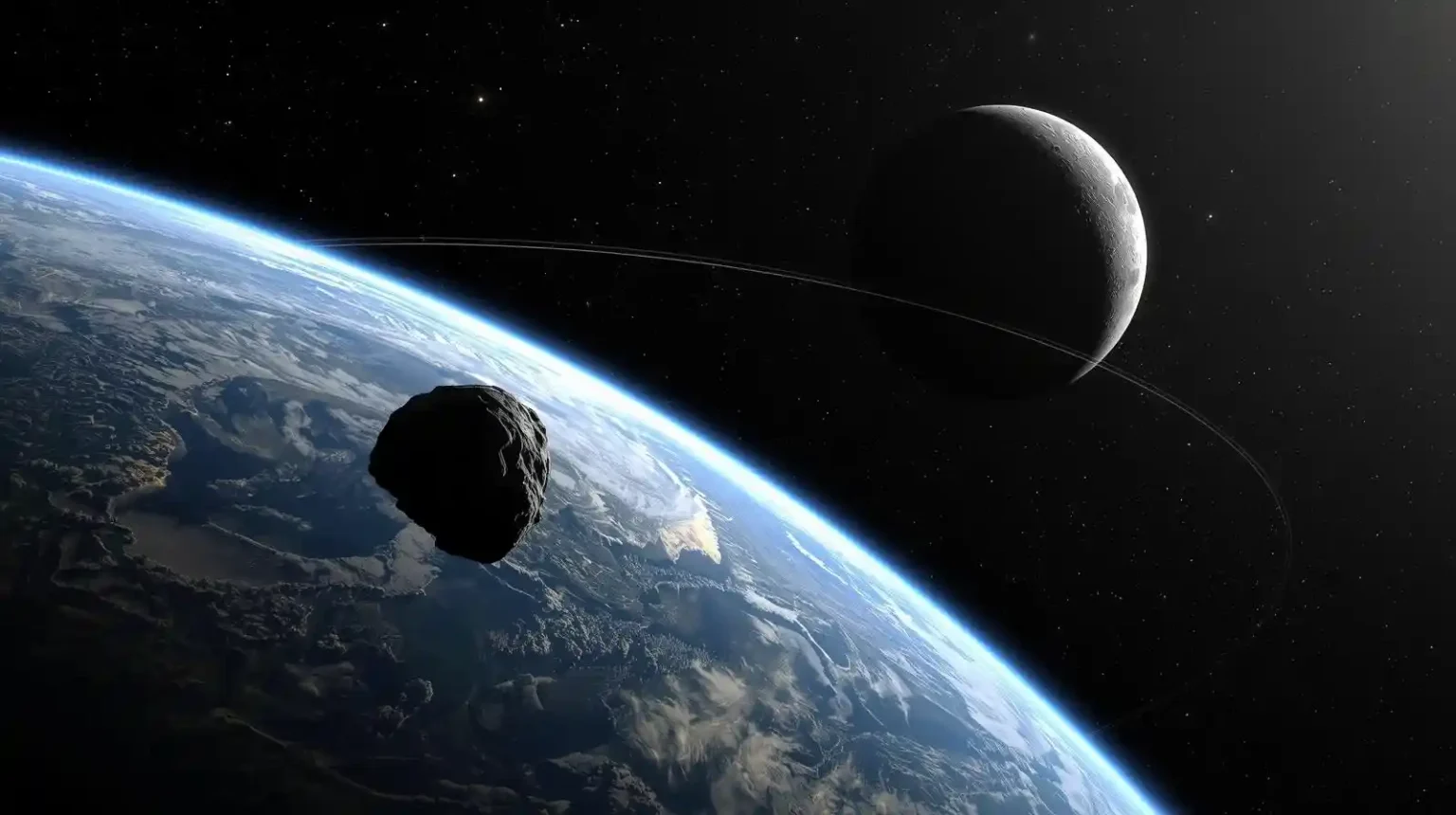 Artistic illustration of Earth and its second moon 2025 PN7 orbiting nearby