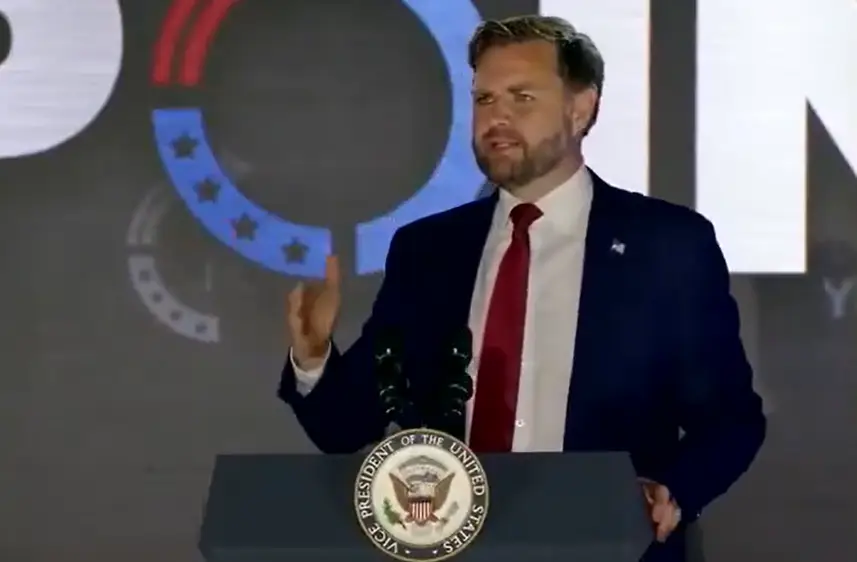 JD Vance delivering a speech about the First Amendment and the separation of church and state