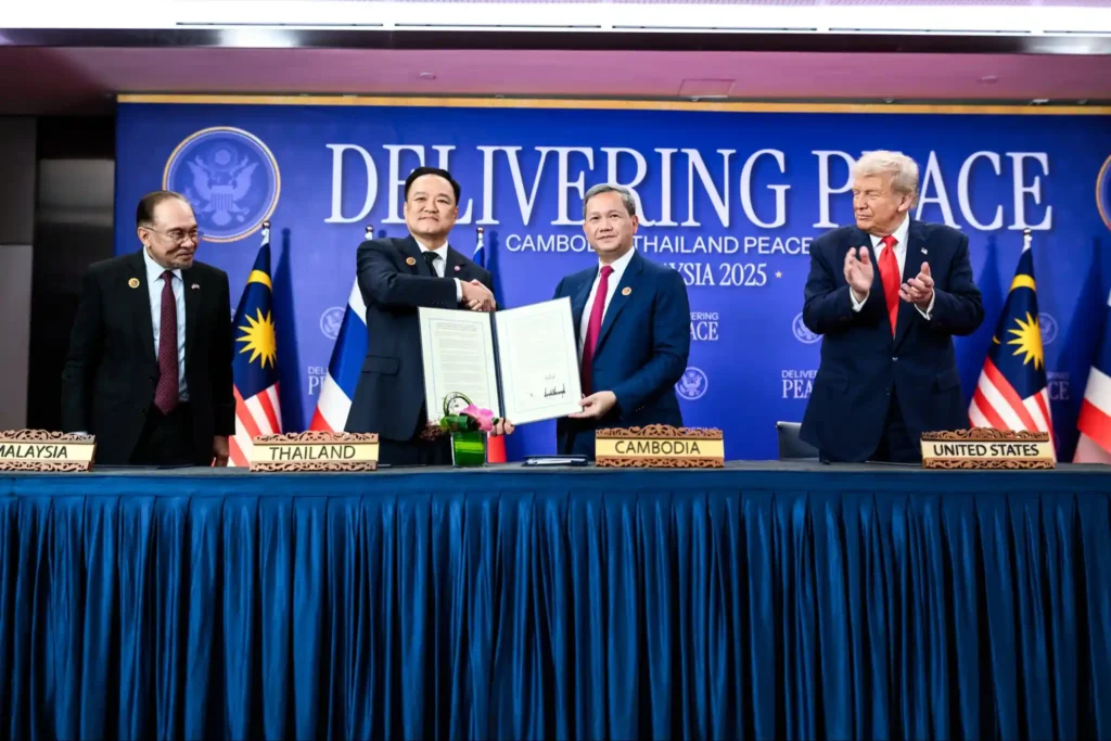 President Trump with Thailand and Cambodia leaders at the signing of the Kuala Lumpur Peace Accords in Malaysia.