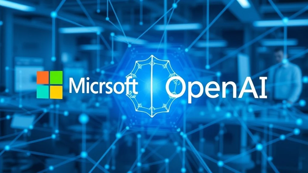 Microsoft and OpenAI logos symbolizing their 2025 restructuring deal and AI partnership.