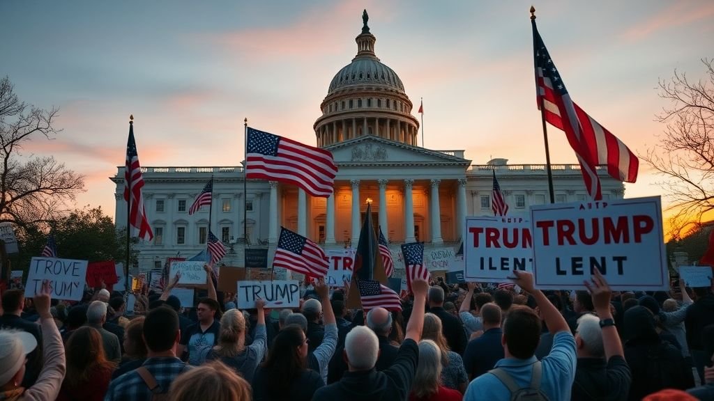Protesters holding signs and flags during Trump protests across the U.S.