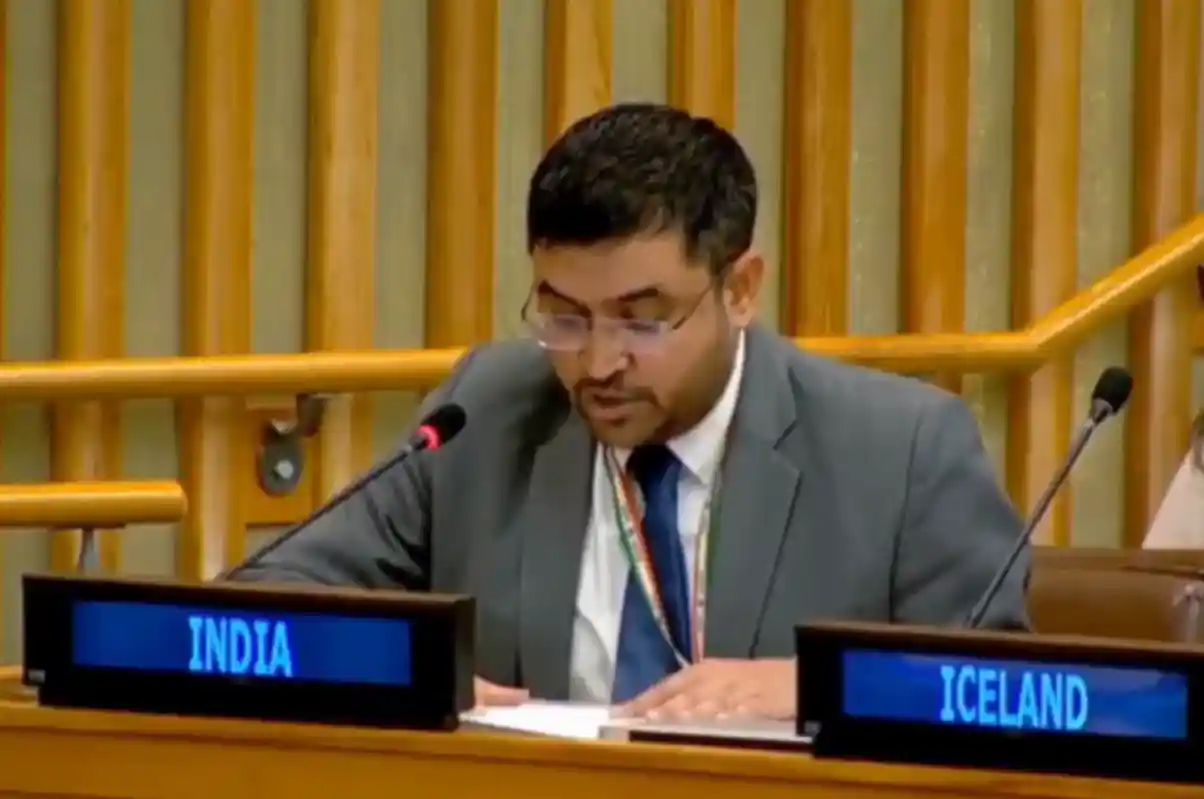 Indian diplomat Parvathaneni Harish addressing the UN Security Council during the UNSC India Pakistan clash.