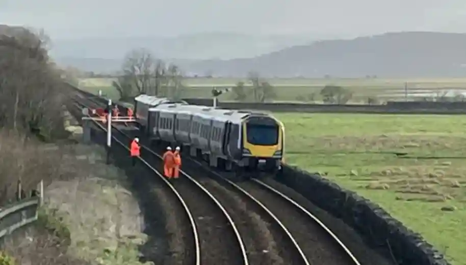 Emergency services at the scene of the Cumbria train derailment near Shap on the West Coast Main Line.