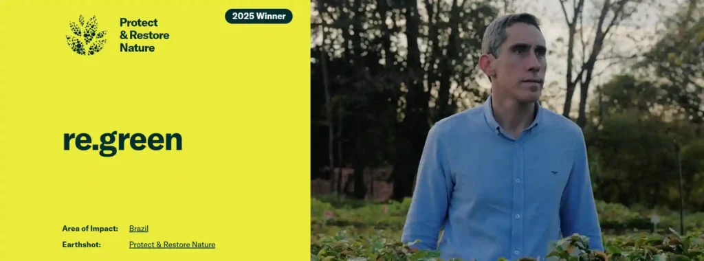 A restored section of the Atlantic Forest in Brazil with new tree growth, illustrating reforestation efforts supported by the Earthshot Prize 2025.