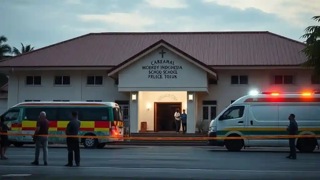 Emergency response near a high school mosque in Jakarta following the Indonesia Mosque Explosion incident.