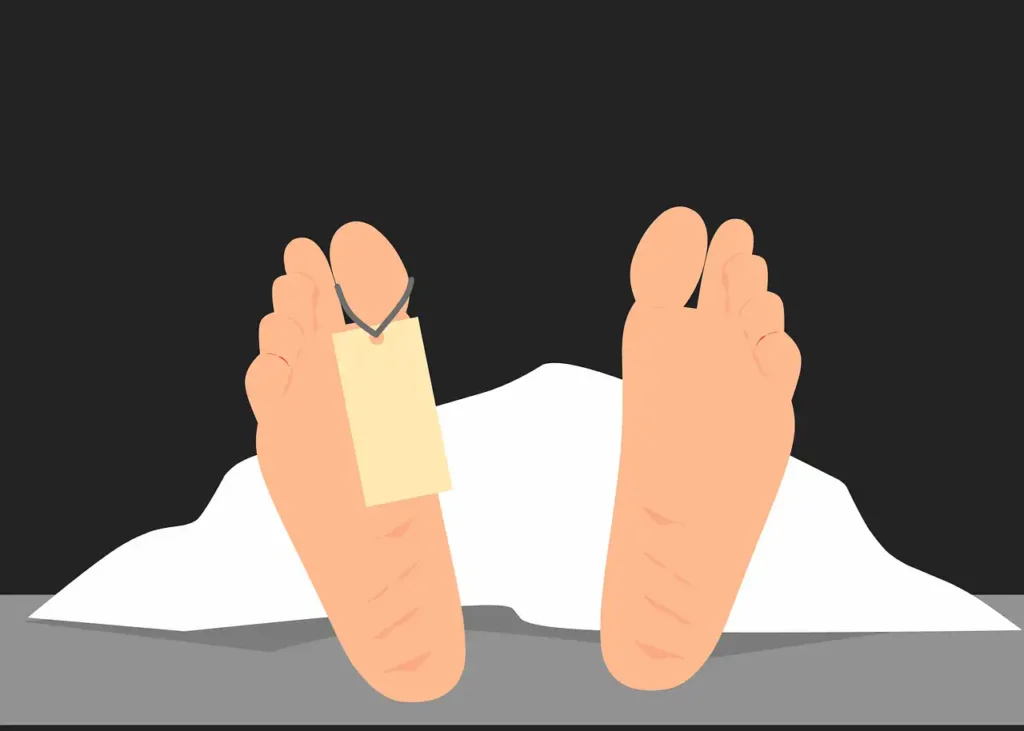 Illustration of a covered body in a morgue, symbolizing the death reported in the Kannur BLO suicide case.