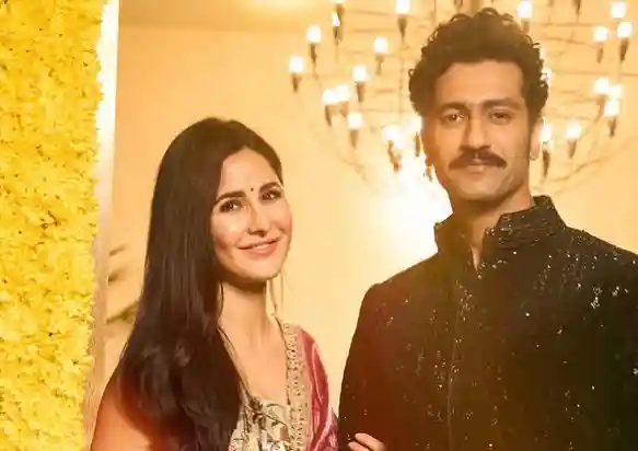 Katrina Kaif and Vicky Kaushal celebrating Diwali together, smiling and dressed in traditional outfits, representing warmth and joy ahead of Katrina & Vicky’s Baby news.