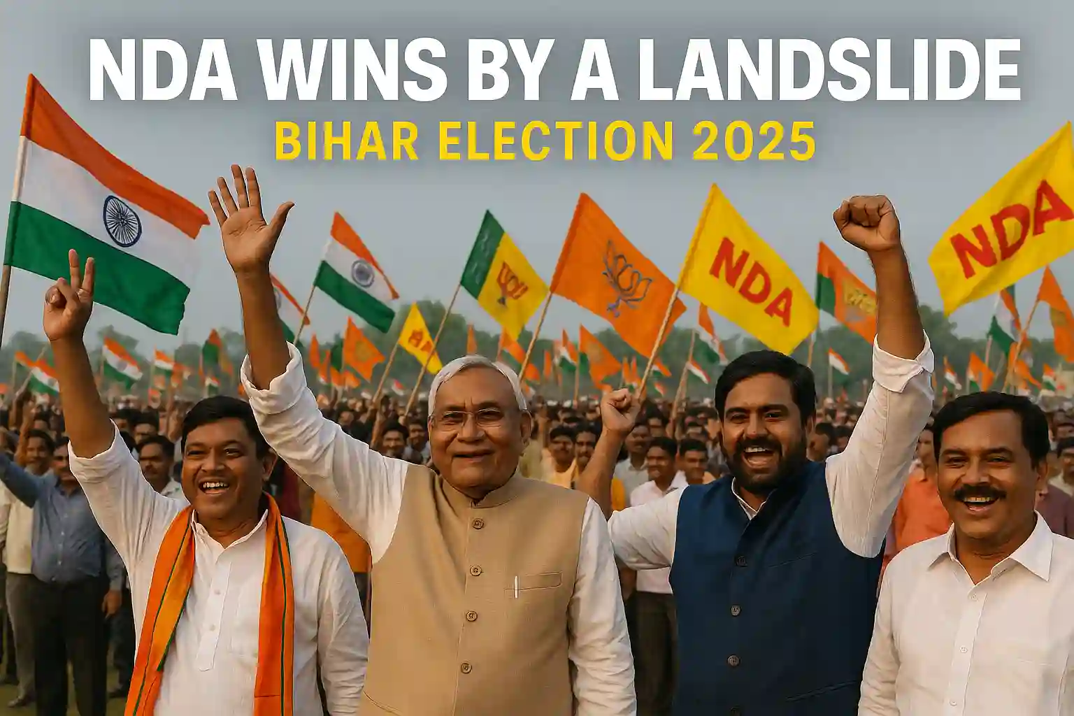 NDA supporters celebrating the NDA win in Bihar after the 2025 election landslide victory.