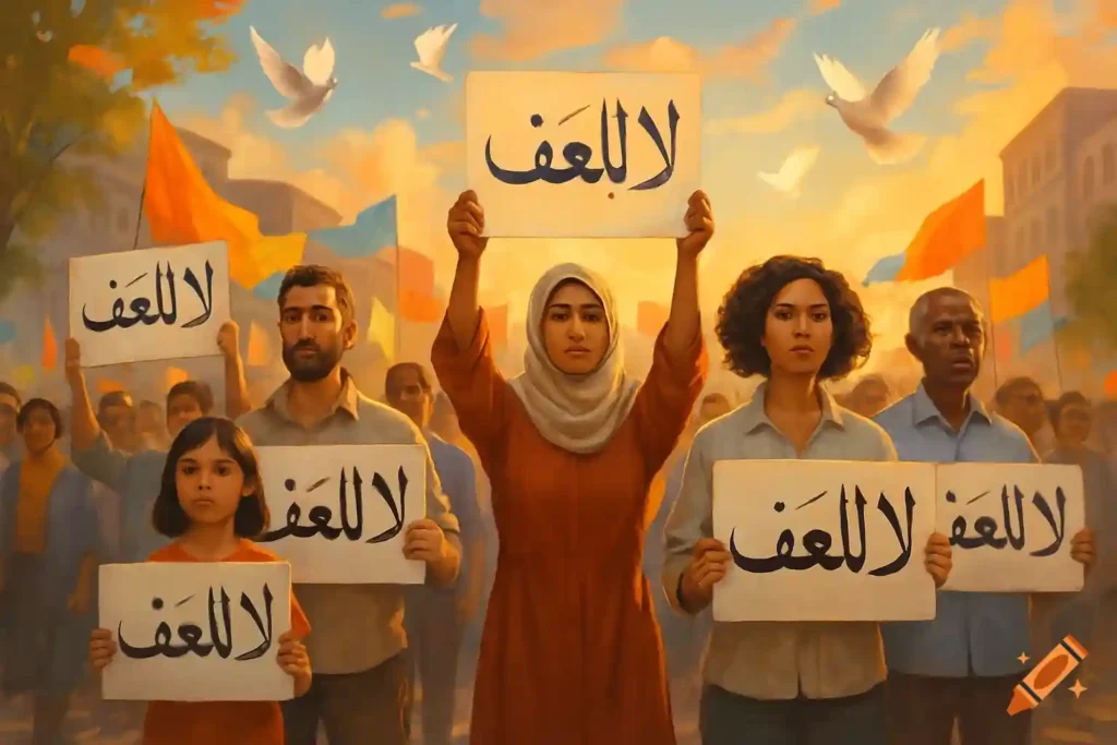 Students protesting on a PoK university campus holding signs about exam delays and fees.