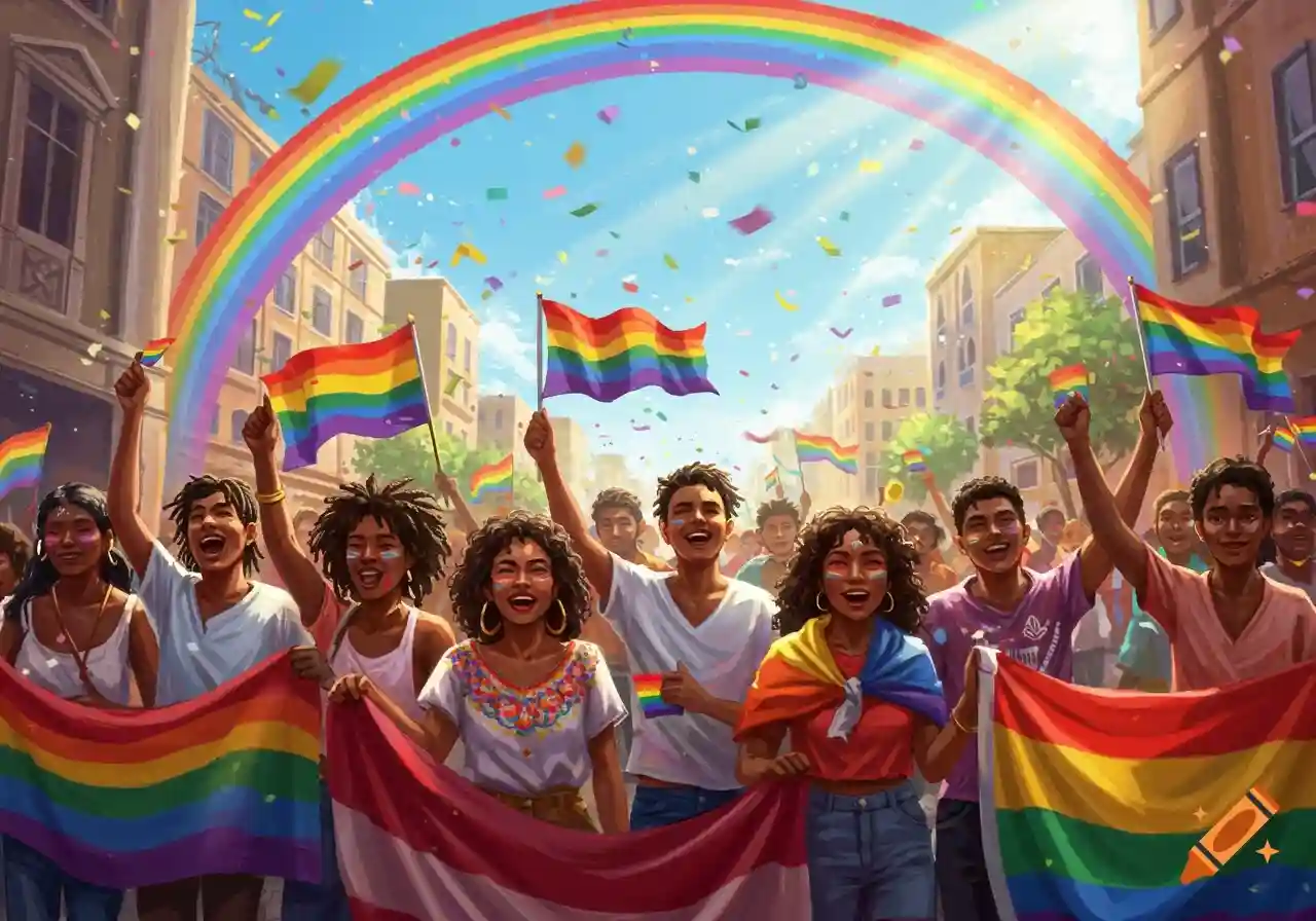 Same-sex couples celebrating their marriage outside the U.S. Supreme Court building