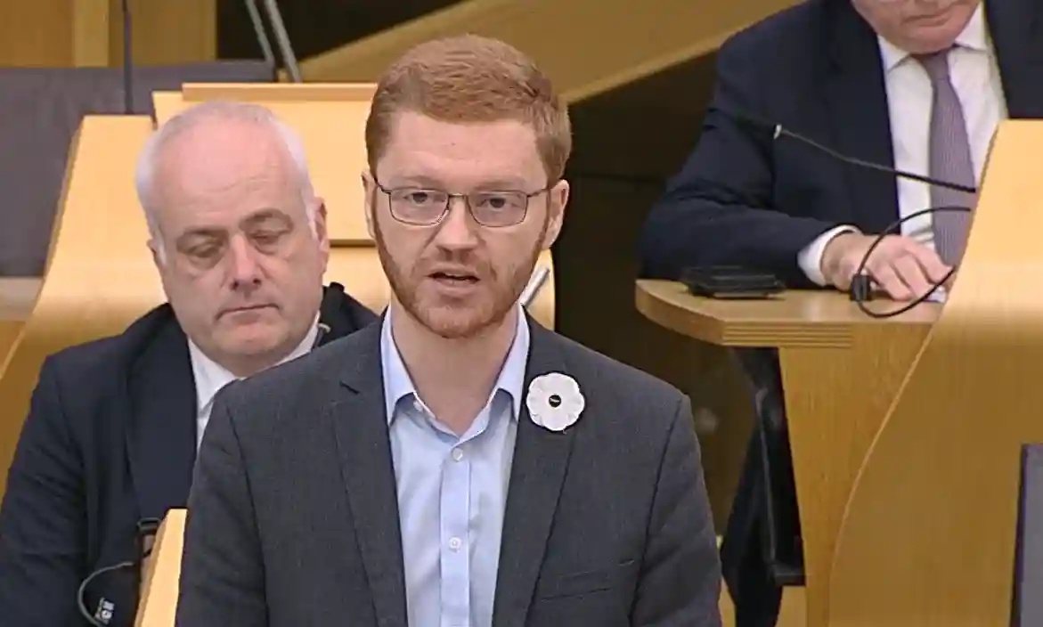 Ross Greer speaking in the Scottish Parliament during a debate on Scotland wealth inequality.