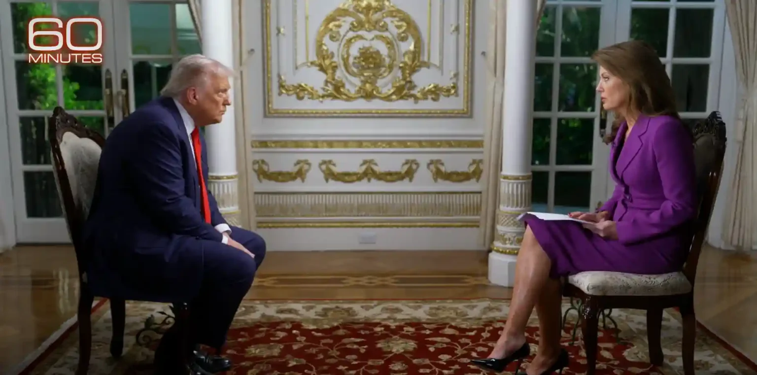 Donald Trump speaking during his 60 Minutes interview on CBS, discussing his plan to end inflation quickly.