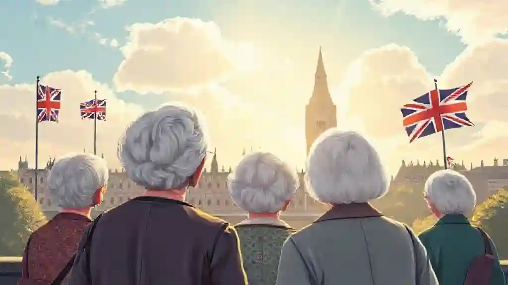 Older UK women standing near Parliament with hopeful expressions, symbolizing renewed optimism after the WASPI women pension review reopened.