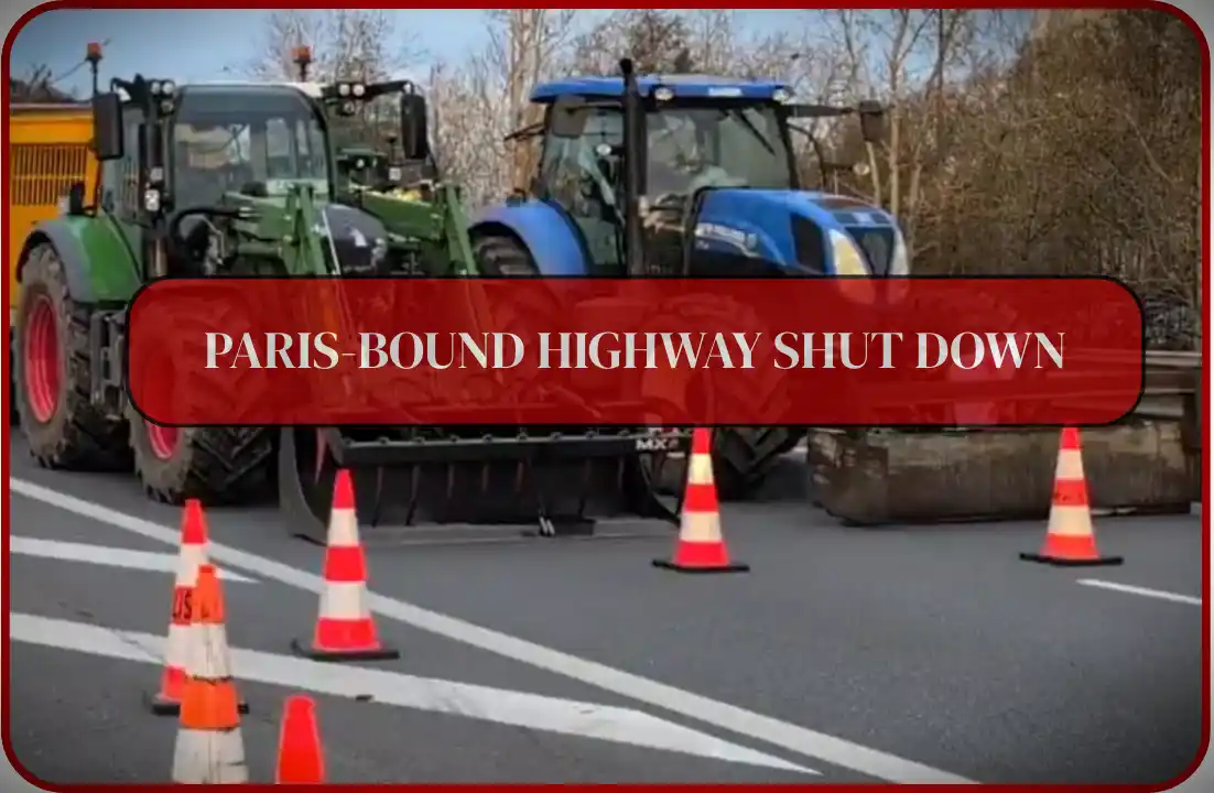 French farmers protest shuts down a Paris-bound highway as tractors block the N12 in Yvelines