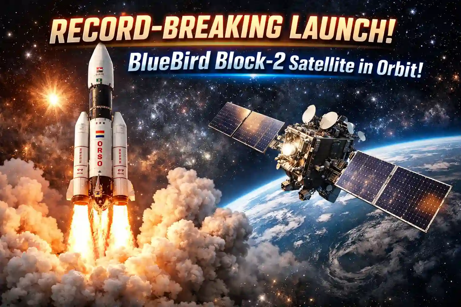 LVM3-M6 launch carrying the record-weight BlueBird Block-2 satellite into orbit