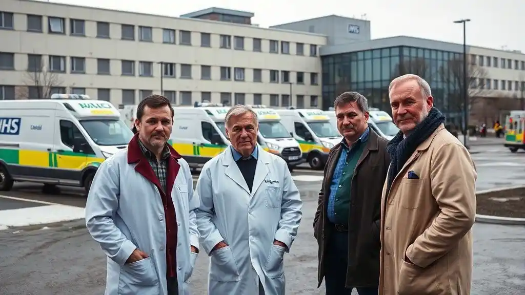 Resident doctors in England stand outside an NHS hospital during an NHS doctors strike over pay and working conditions.
