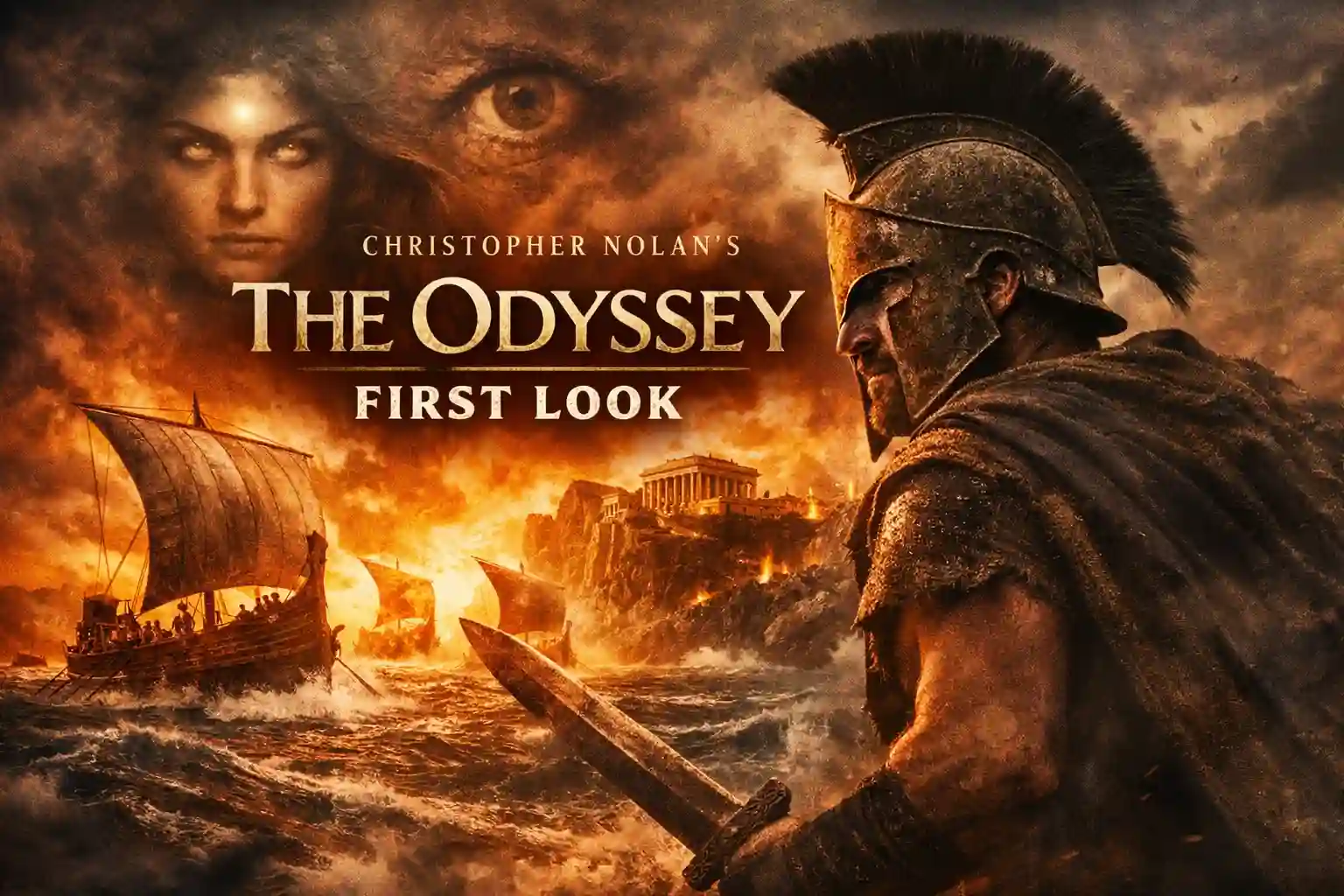 The Odyssey trailer first look showing a battle-worn warrior, stormy seas, and ancient ships in Christopher Nolan’s cinematic adaptation of Homer’s epic