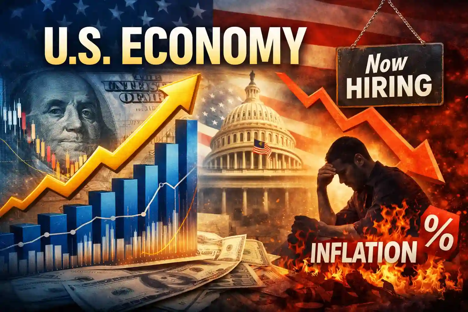 U.S. economy in focus showing strong growth signals alongside inflation and job market concerns