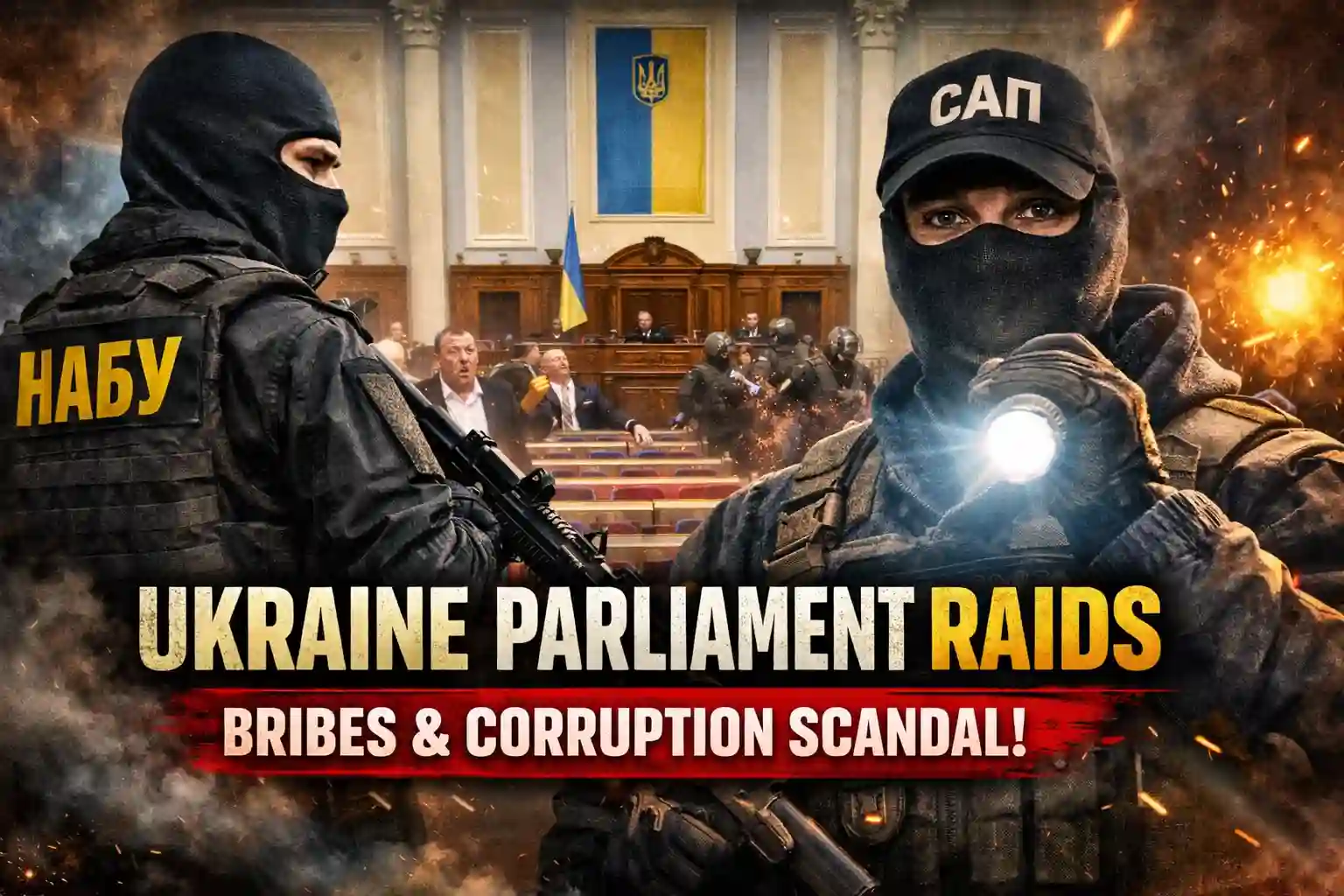 Ukraine parliament raids as anti-corruption officers enter the parliamentary chamber during a major bribery investigation.