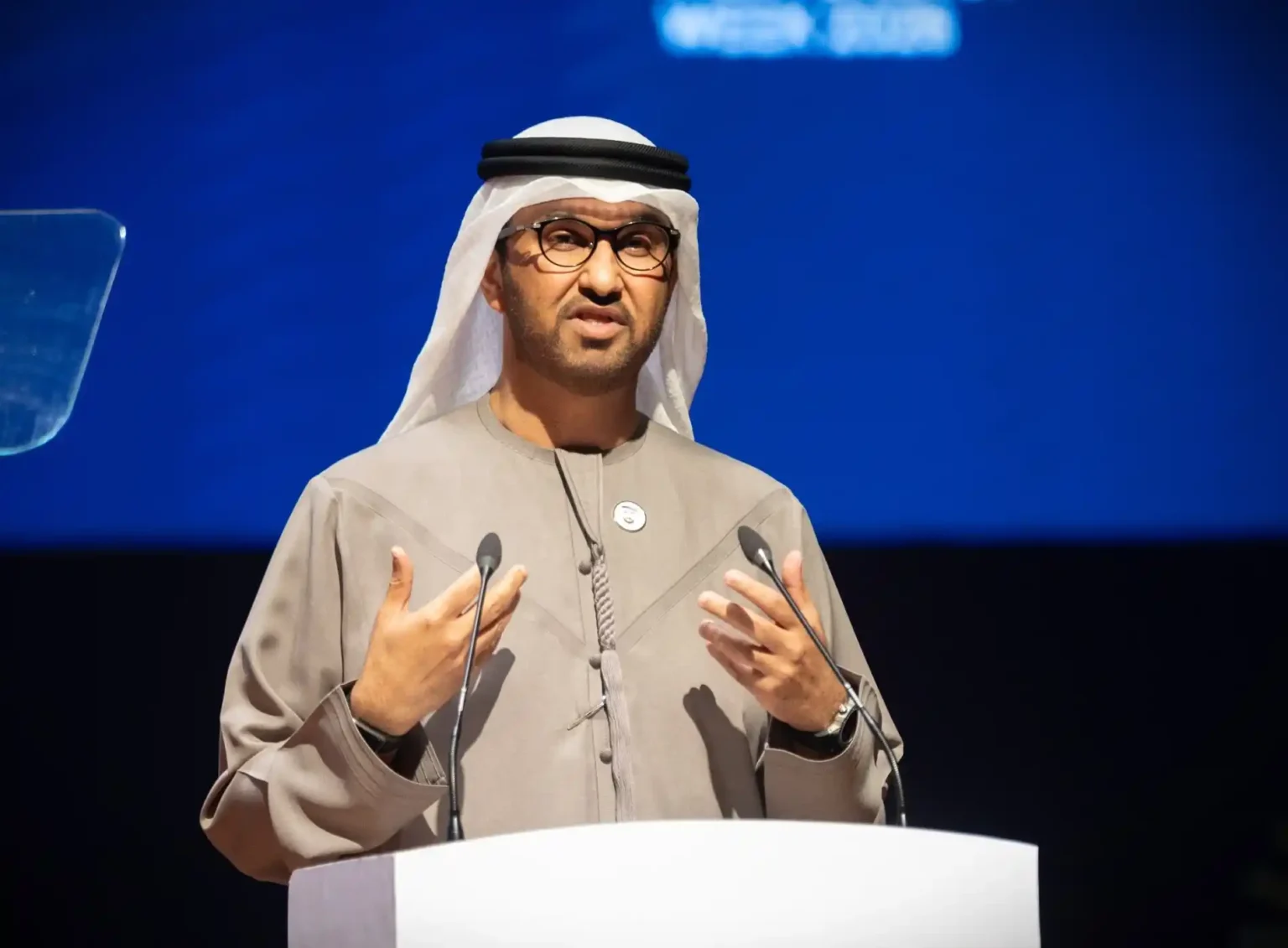 Senior UAE leader addressing the audience during India Energy Week 2026 on global energy partnerships.