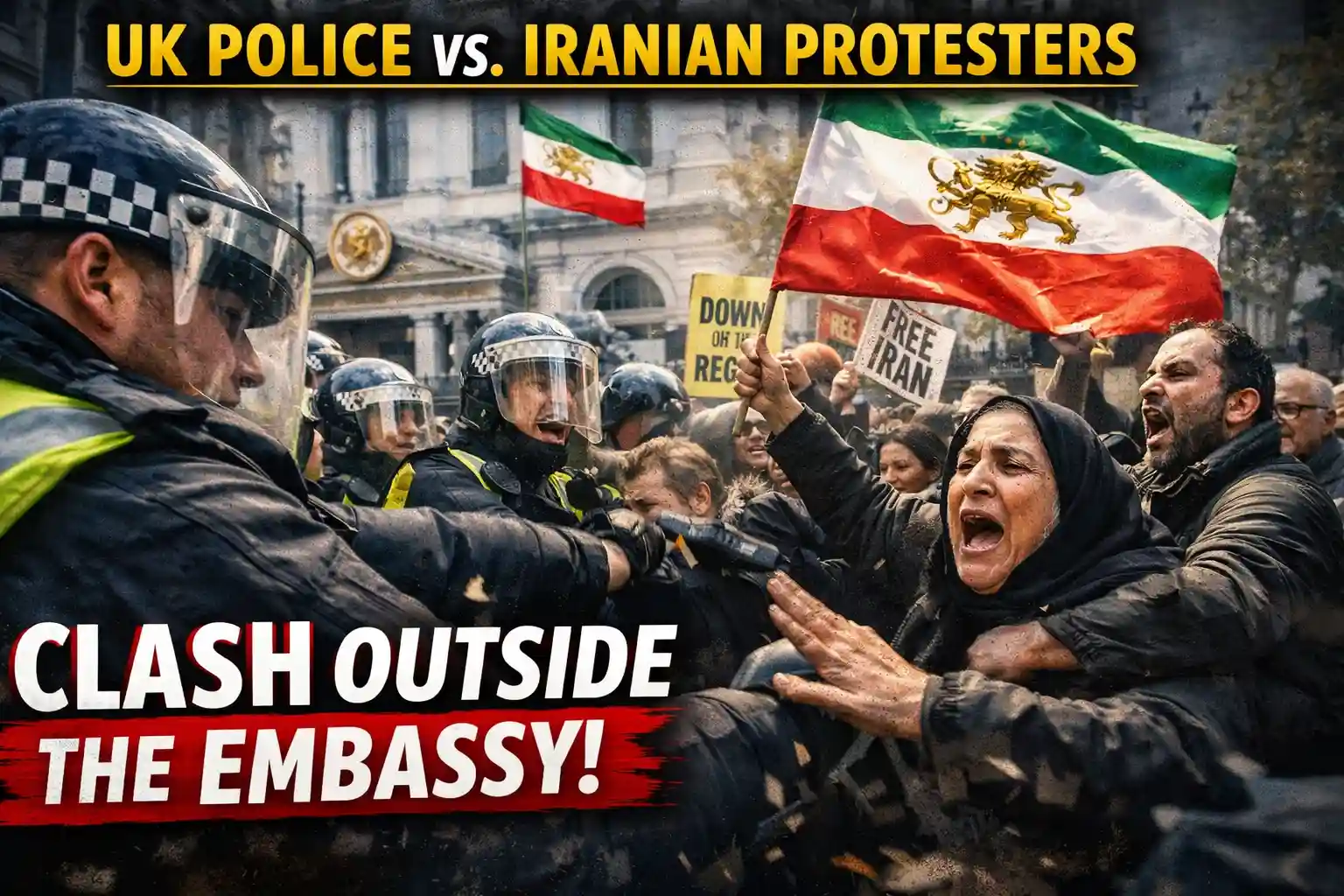 UK police confront Iranian protesters London outside the Iranian Embassy during an anti-regime demonstration.