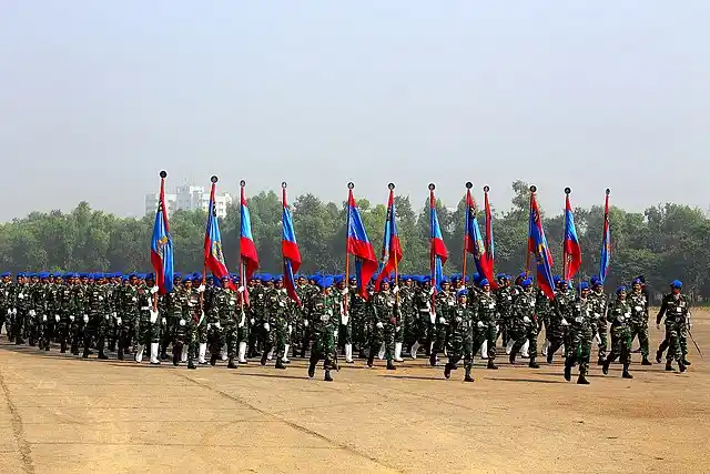 Victory Day parade in Dhaka, Bangladesh, symbolizing national unity amid Bangladesh elections impact on global relations