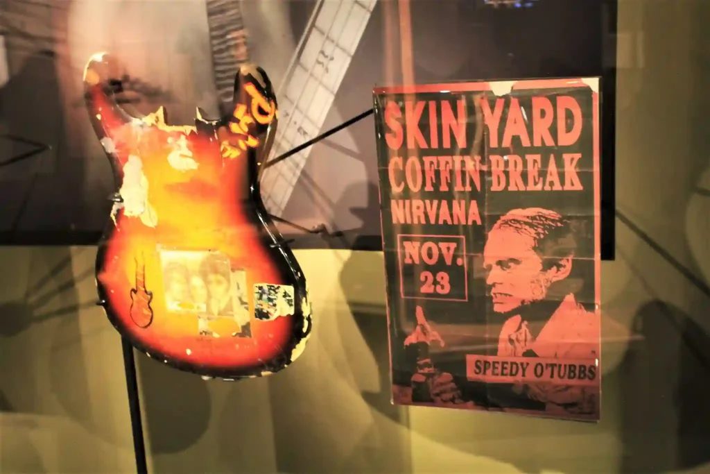 Smashed guitar associated with Kurt Cobain displayed at Seattle’s Museum of Pop Culture amid renewed debate over the Kurt Cobain death ruling