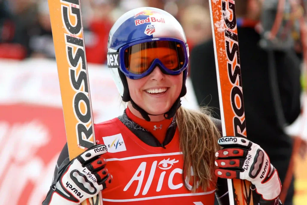 Reference picture of Lindsey Vonn at a 2008 alpine skiing competition related to the Lindsey Vonn Olympic crash