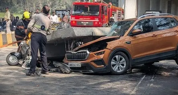 Mumbai Metro collapse in Mulund as fallen metro pillar crushes car and autorickshaw