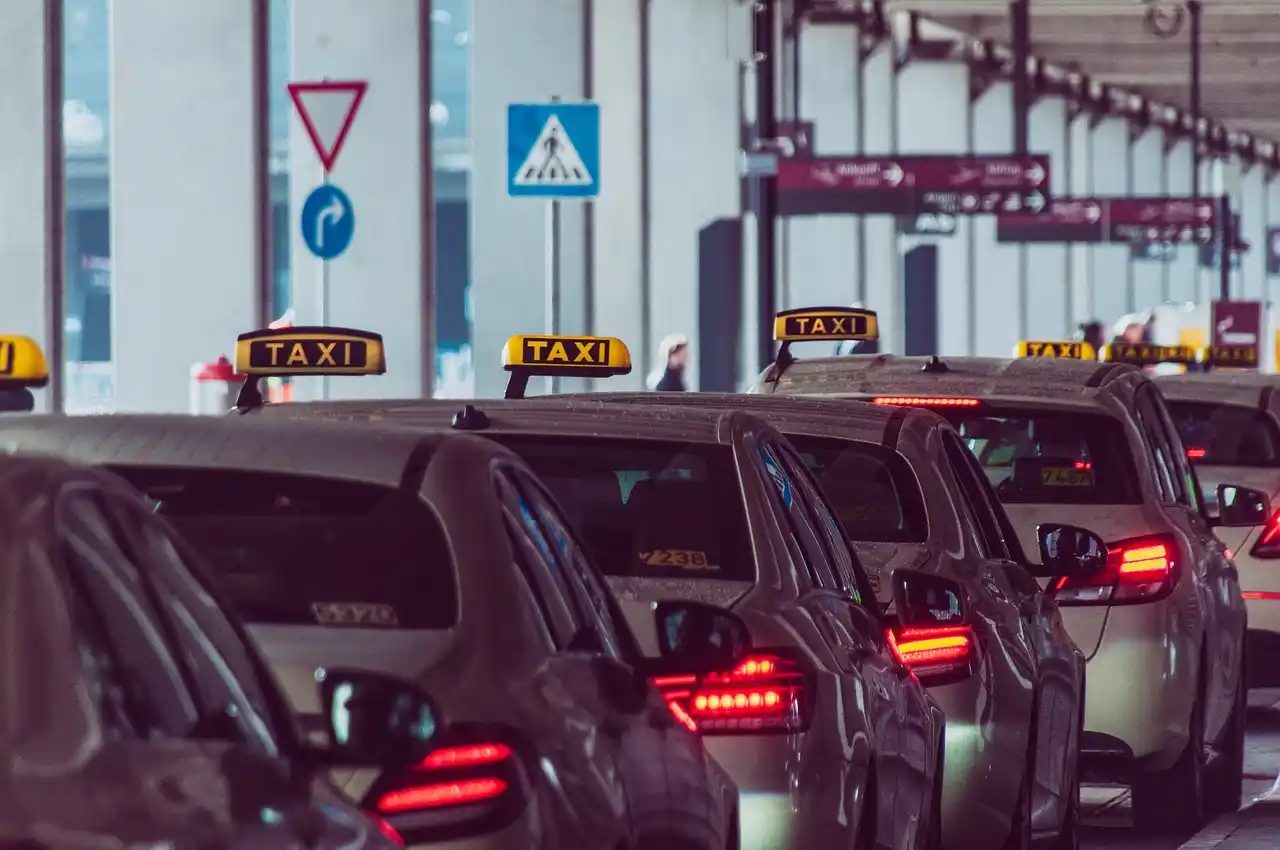 Taxis lined up during the nationwide taxi drivers strike across Indian cities