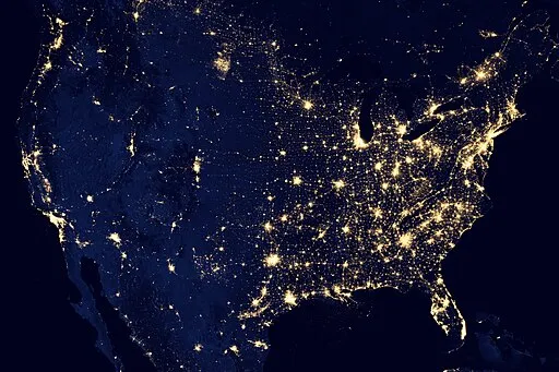City lights map of the United States showing the country on Presidents Day 2026 explained article