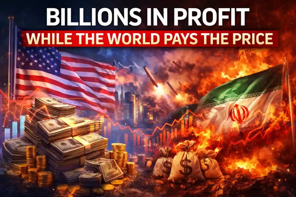 US Iran war showing billions in profit for oil and defense companies while global economy faces inflation, crisis, and rising costs