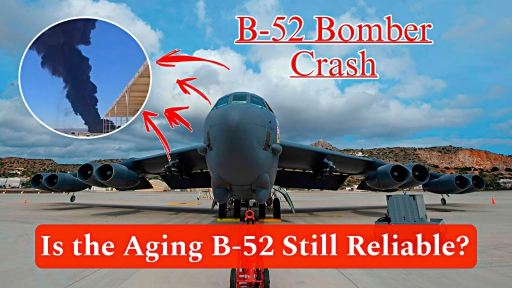 USAF B-52 Crash graphic showing a B-52 Stratofortress bomber and smoke from the reported crash incident.