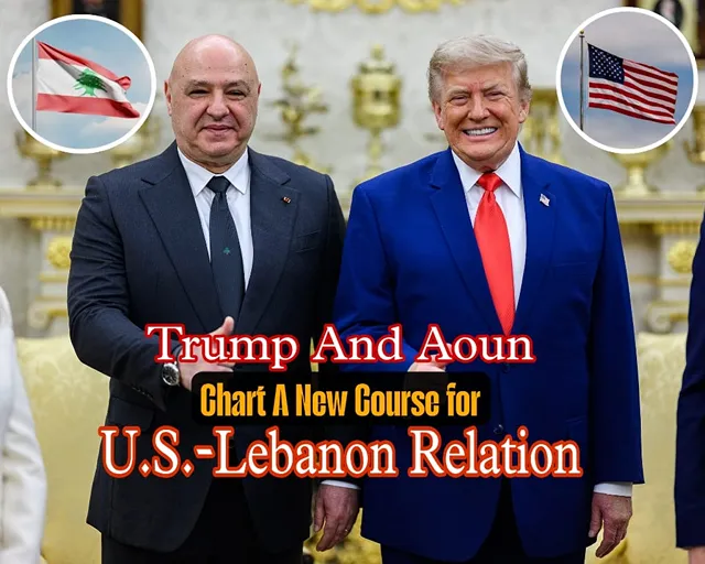 Trump Aoun Meeting at the White House as President Donald Trump and Lebanese President Joseph Aoun discuss U.S.–Lebanon relations, regional security, and diplomatic cooperation.